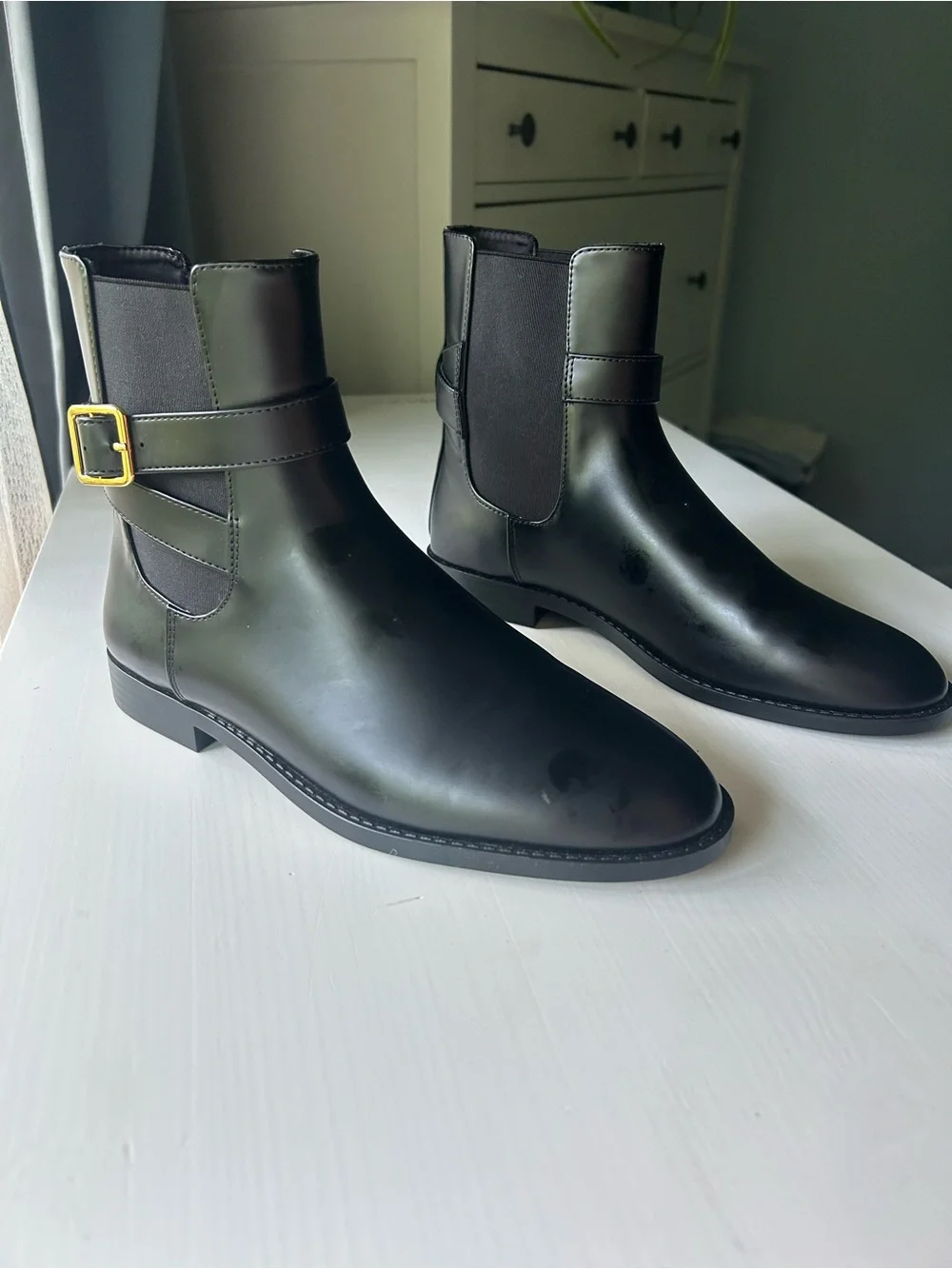 Mango MGO Piero Black Women's Chelsea Boots with Elastic and Gold Side Buckle